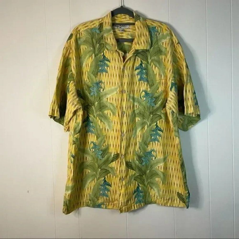 Tommy Bahama Linen Silk Floral Basketweave Hawaiian Aloha Shirt